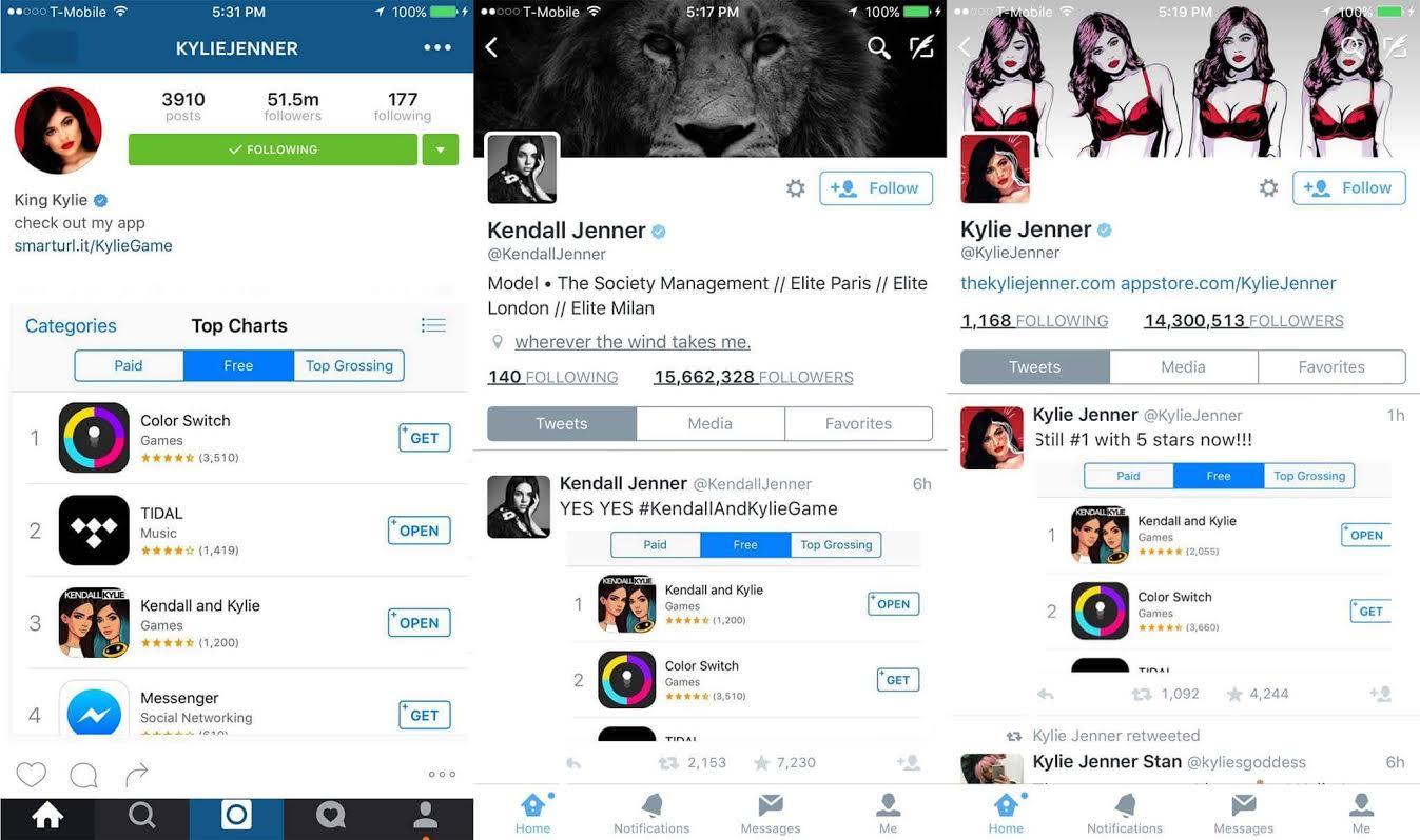 Kylie and Kendall Jenner inadvertantly promoted Color Switch.