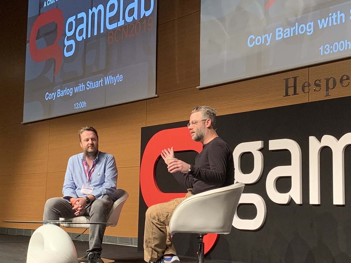 Stuart Whyte (left) and Cory Barlog discuss God of War.