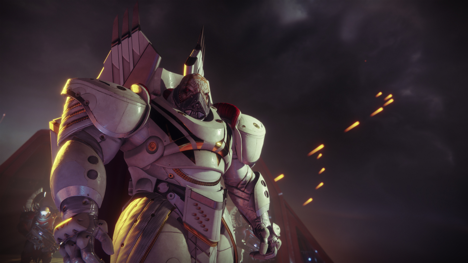 Screenshot of Ghaul, a hulking alien warrior in ornate, white armor.