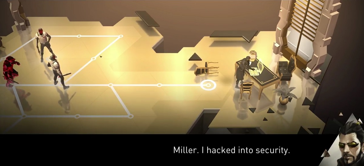 Adam Jensen hacks a computer in Deus Ex Go.