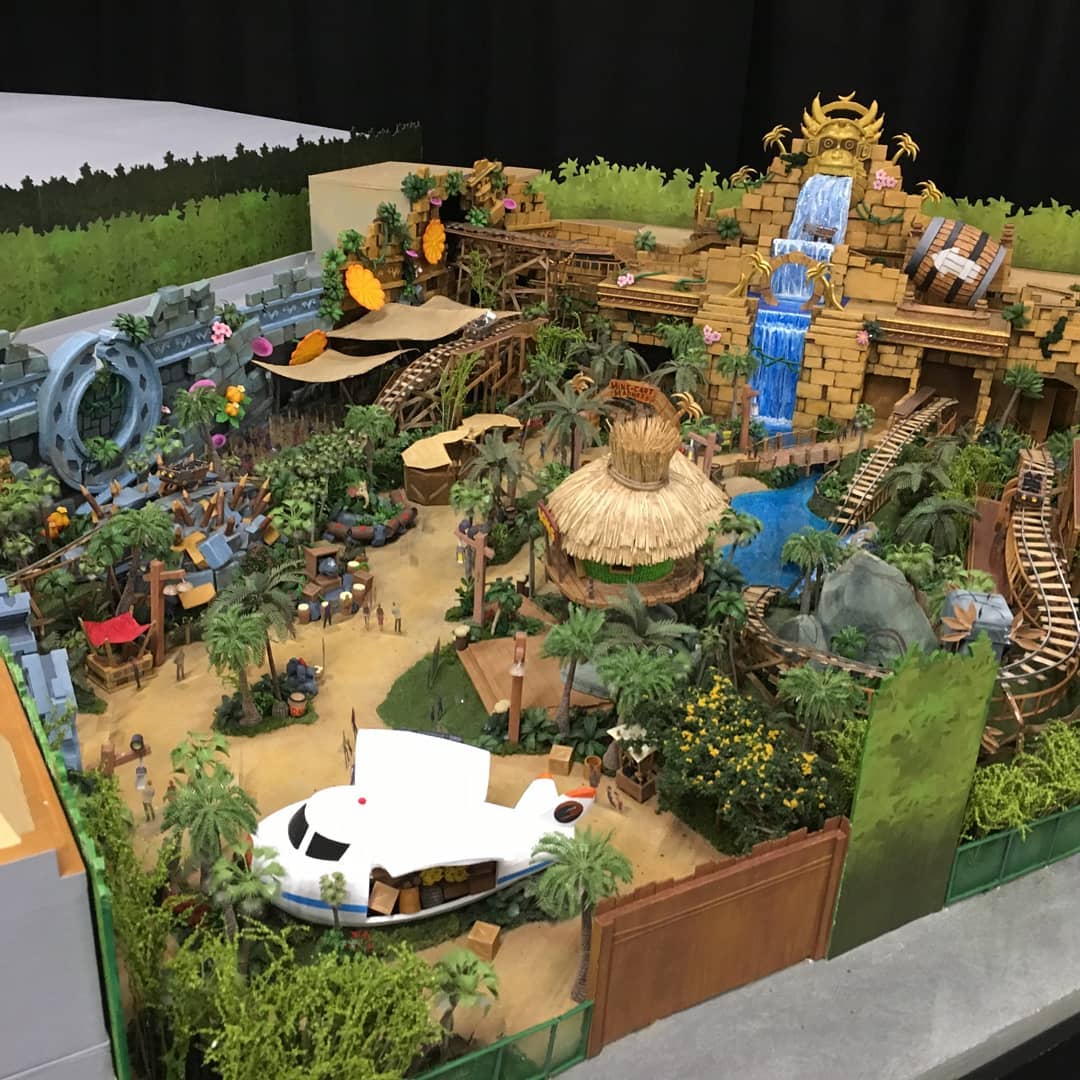 A model of the Donkey Kong Country section of Super Nintendo World.