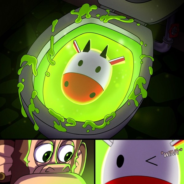 There's a cow in the toilet.