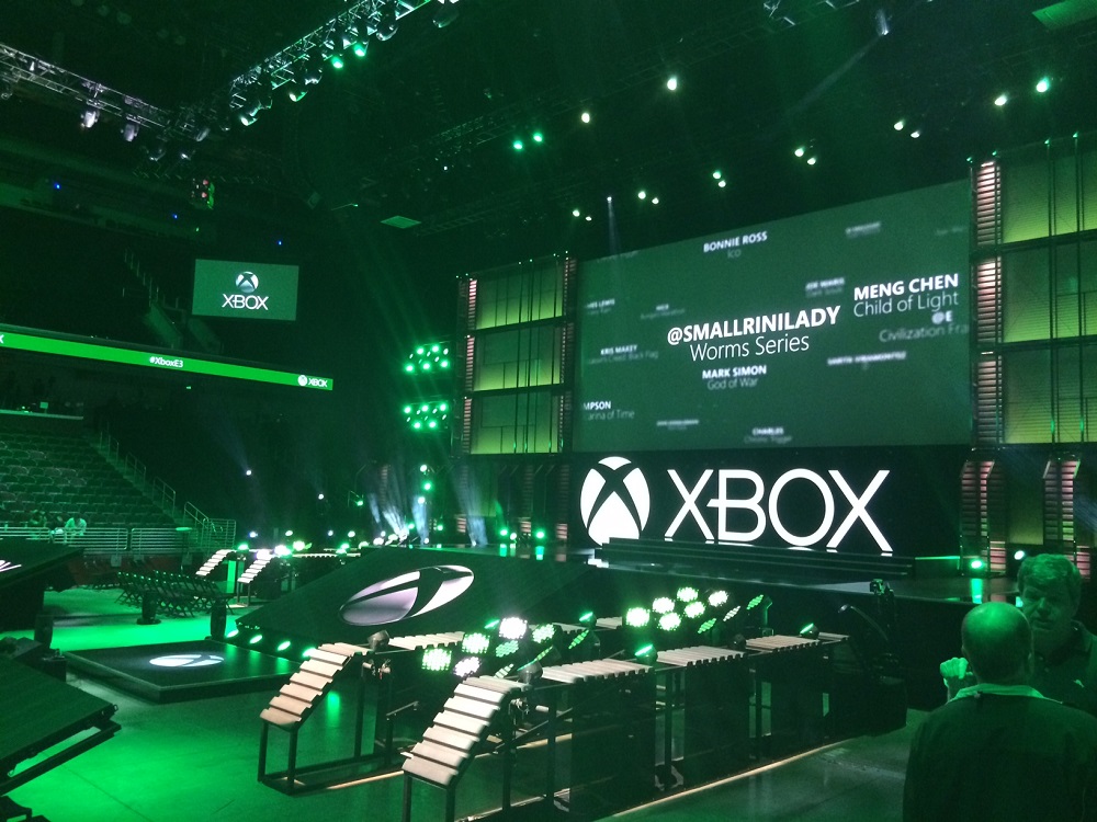 Dean Takahashi Microsoft's setup for its E3 2014 press briefing.