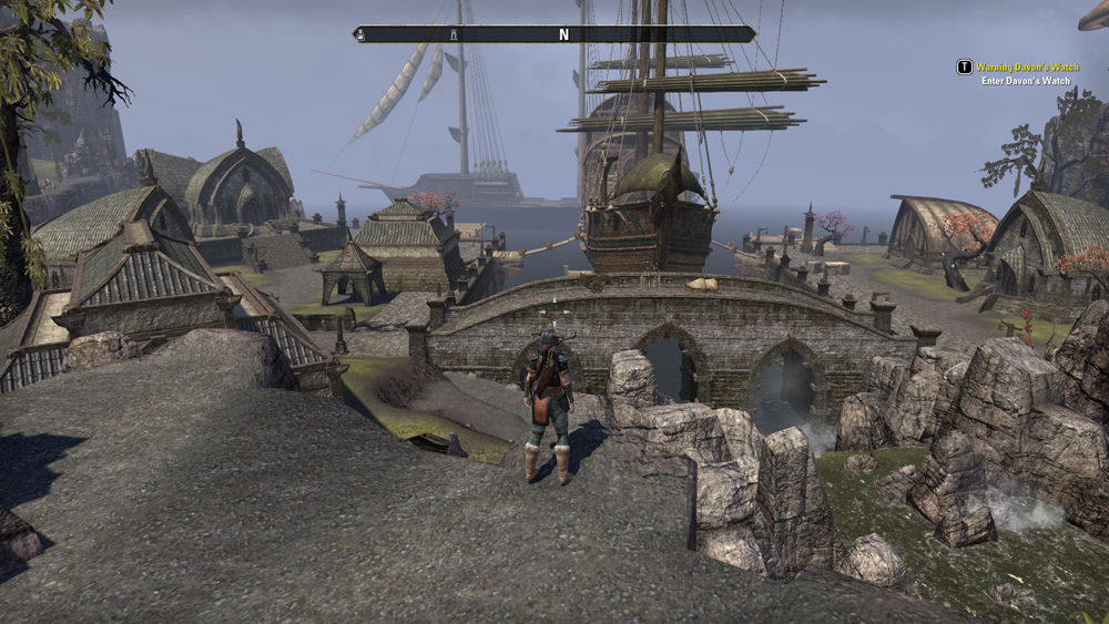 A third person camera view of a pair of ships at a dock.