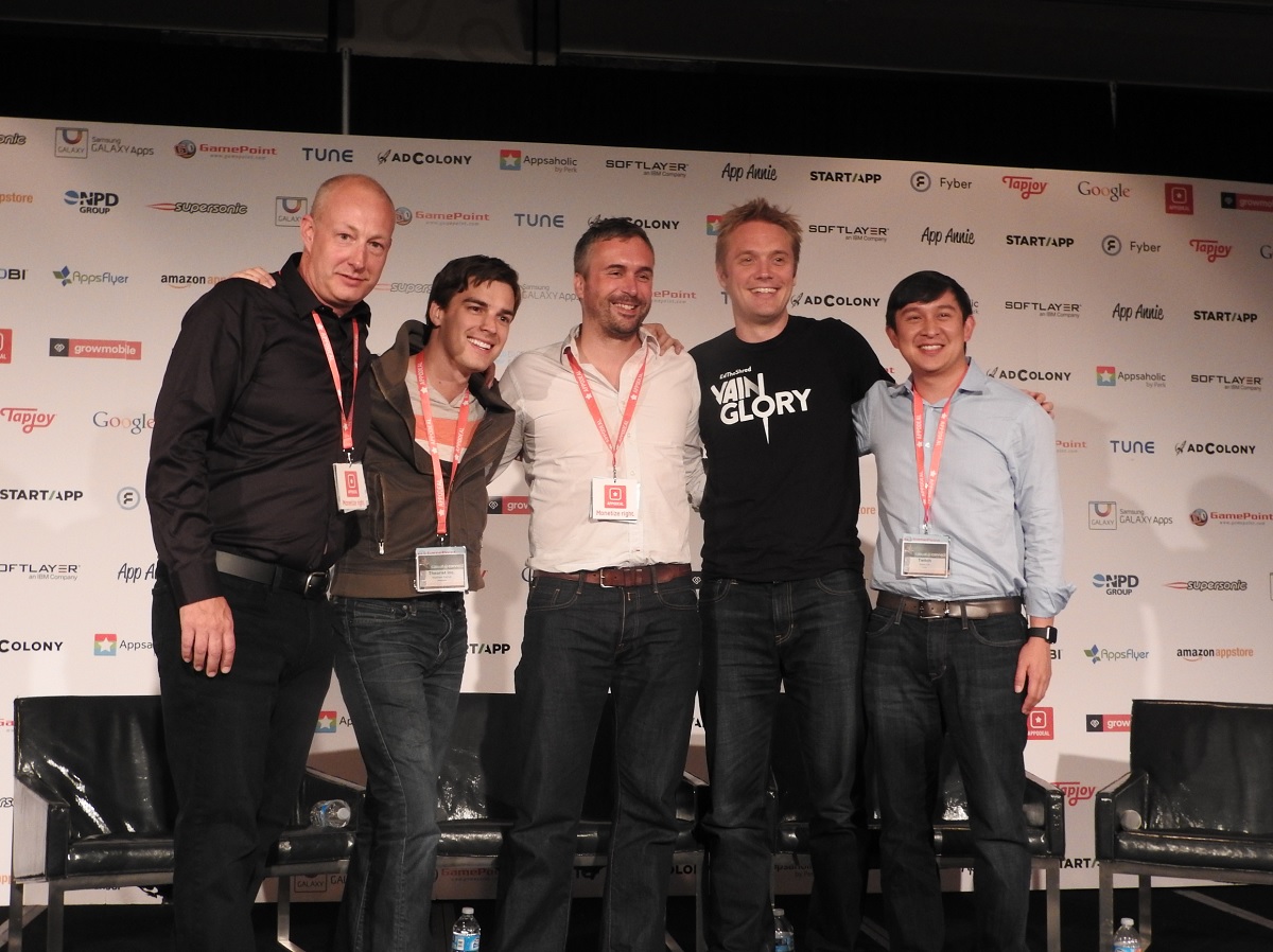 Esports panelists Peter Warman of Newzoo, Matt Patrick of Theorist, Wouter Sleijffers of Fnatic, Kristian Segerstrale of Super Evil Megacorp, and Kevin Lin of Twitch.