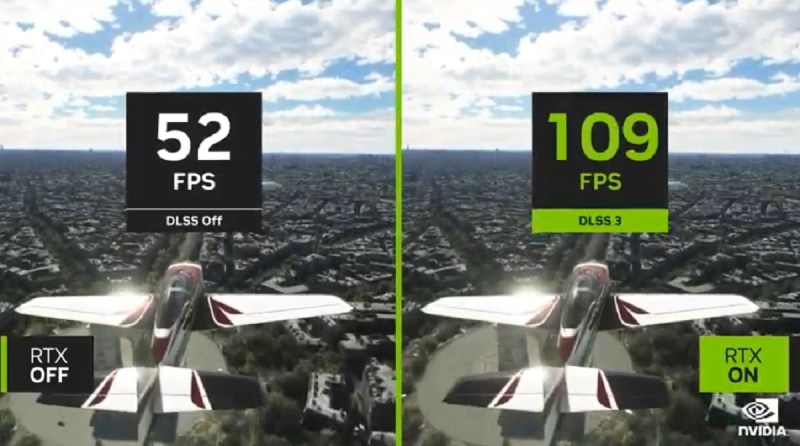 Microsoft Flight Simulator doubles its frame rate using DLSS3 on a new Nvidia GPU.
