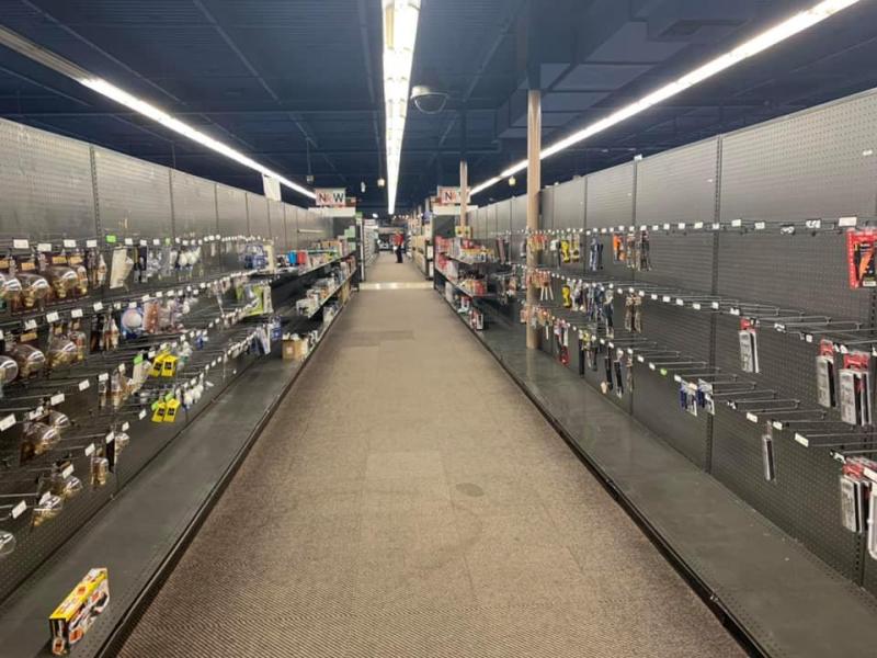 Bare shelves at Fry's Electronics in Campbell, California.