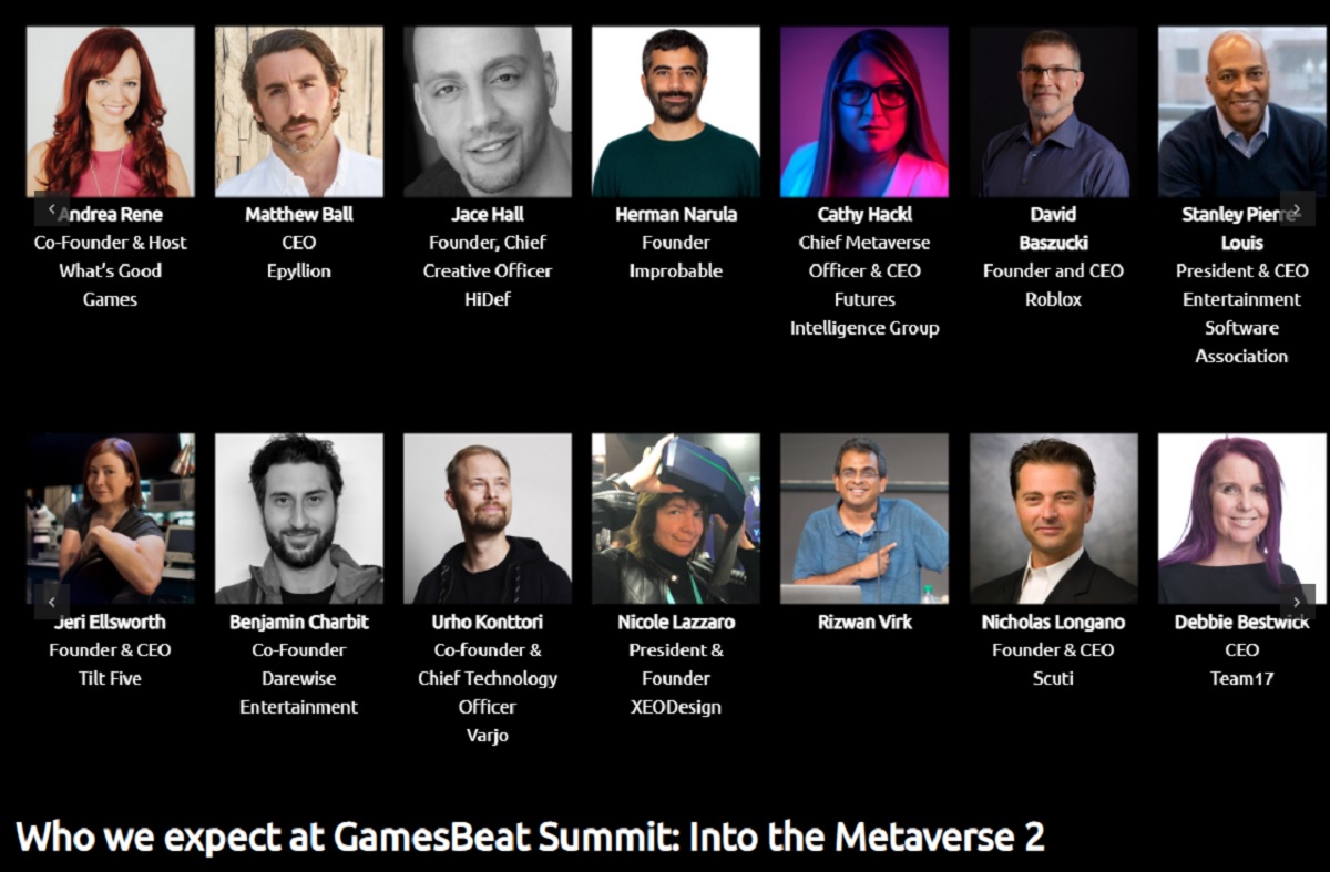 A selection of our speakers for GamesBeat Summit: Into the Metaverse 2.