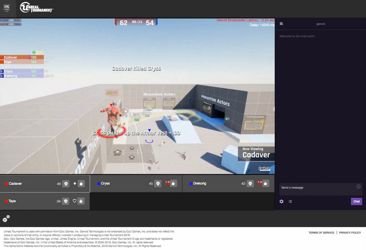 Genvid Genvid's alpha test works with Unreal Tournament 2016.