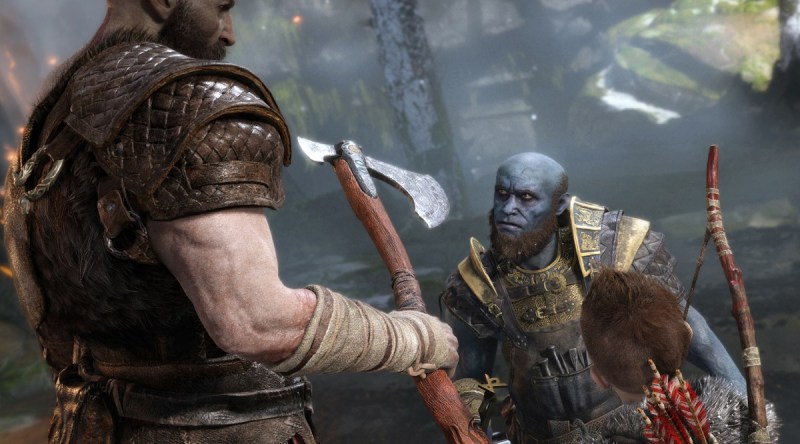 The blue dwarf provides comic relief in God of War.