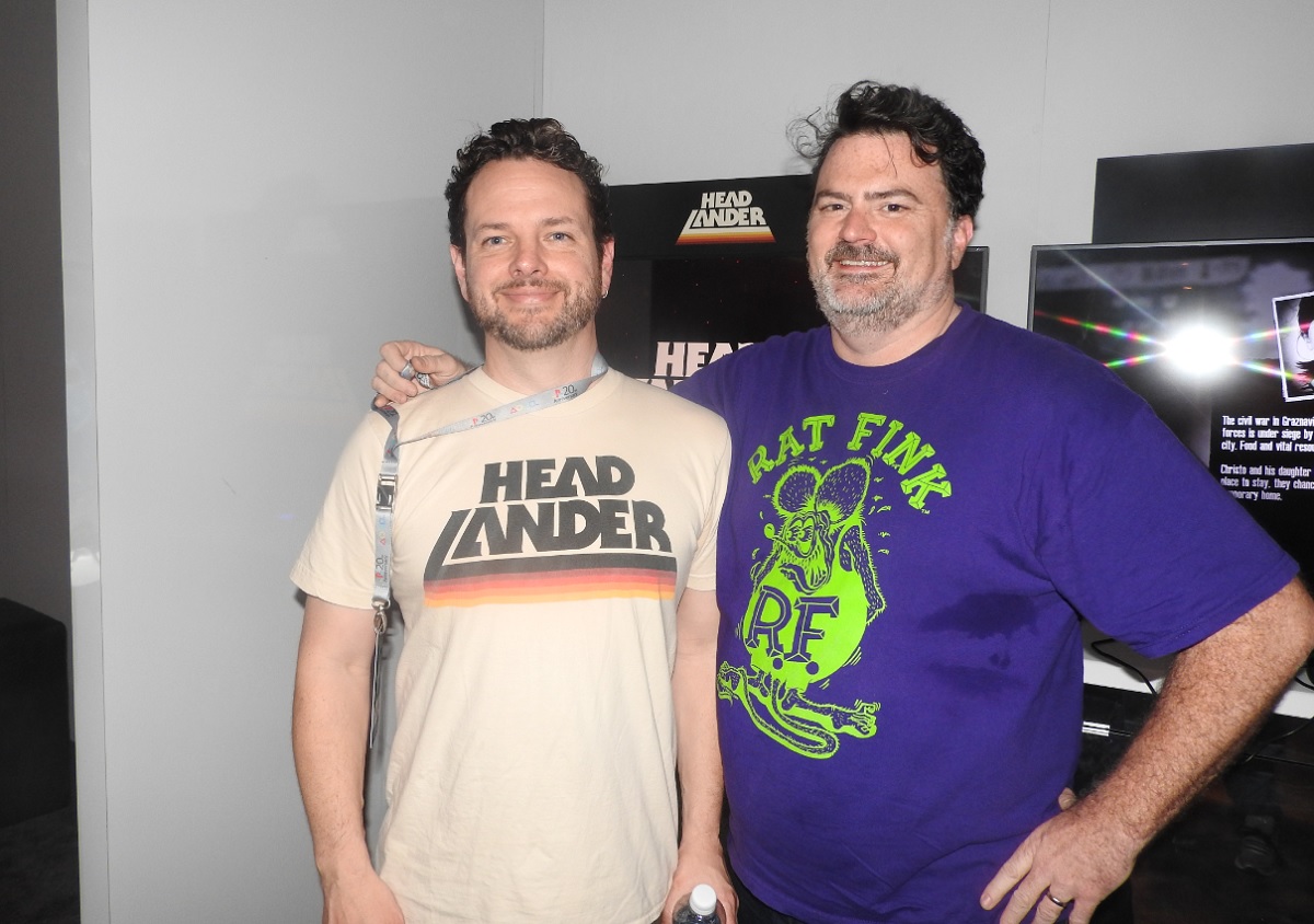Tim Schafer (right) with Headlander project lead Lee Petty.