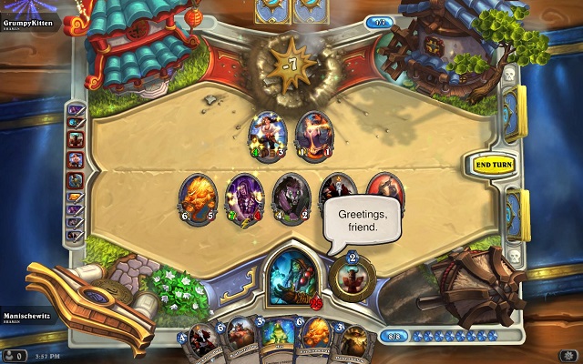 A battle of cards in Hearthstone.