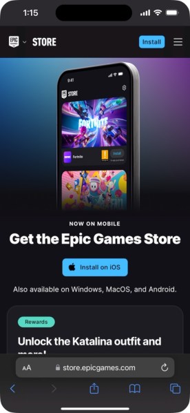 Step 1 in installing Epic Games Store on iOS.