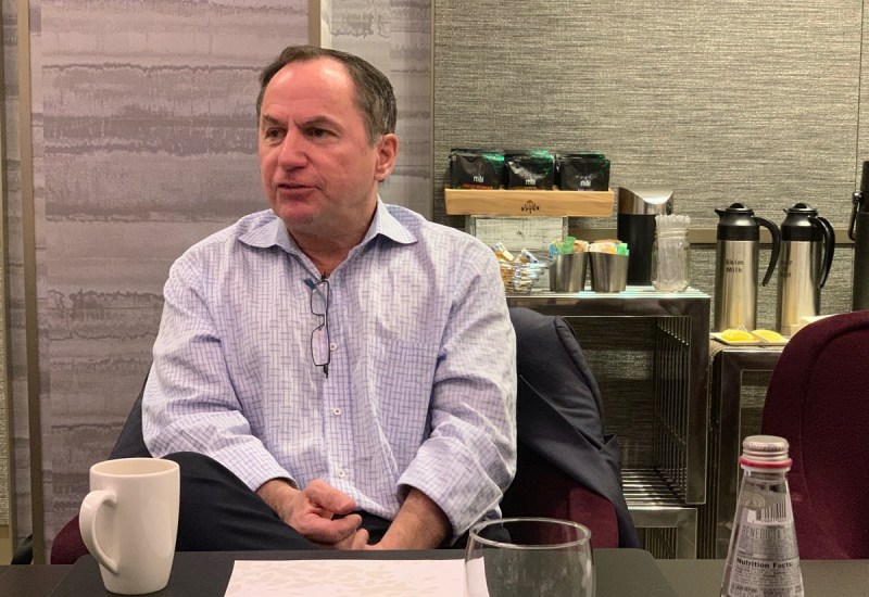 Intel CEO Bob Swan speaks with reporters in Palo Alto, California.