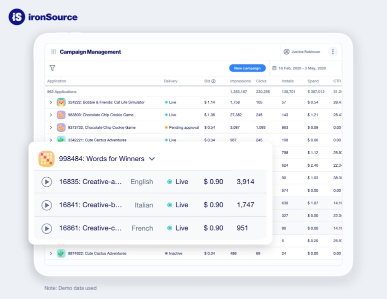 IronSource call detect how well each creative asset performs in ads.