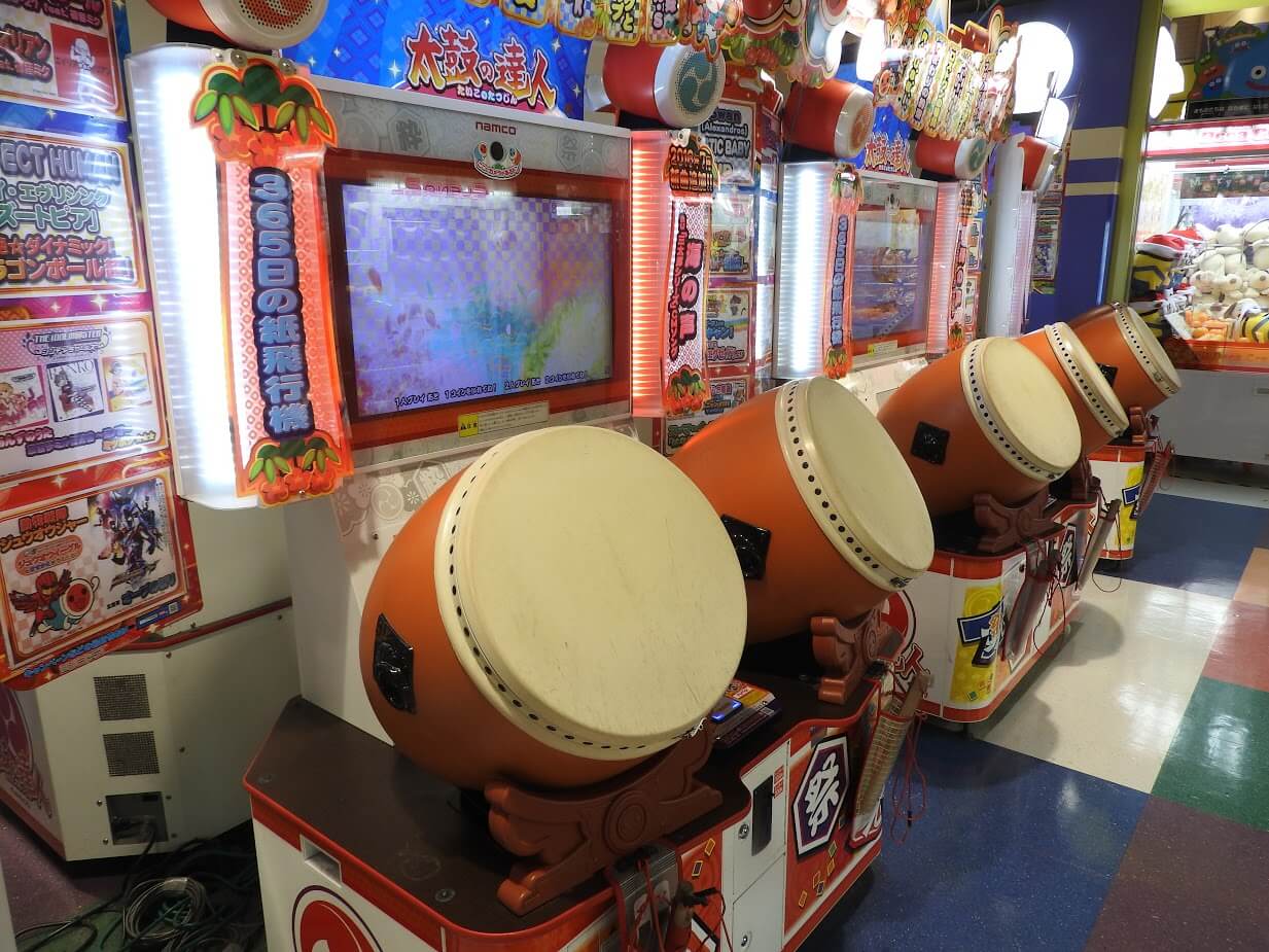 Taiko drummer game in a Tokyo arcade, or "game center," operated by Taito. It's called Taiko no Tatsujin, or Taiko Drum Master.