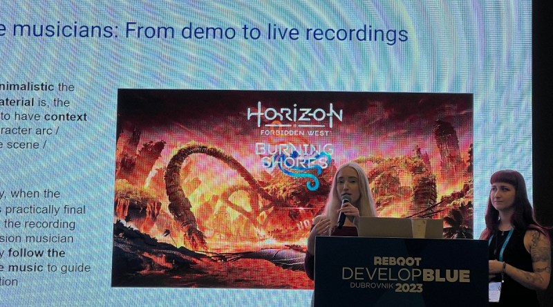 Julie Elven speaks at Reboot Developer Blue about Horizon Burning Shores DLC.