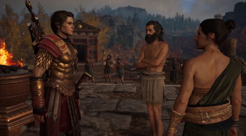 Kassandra mediates a dispute in the Writhing Dread episode.
