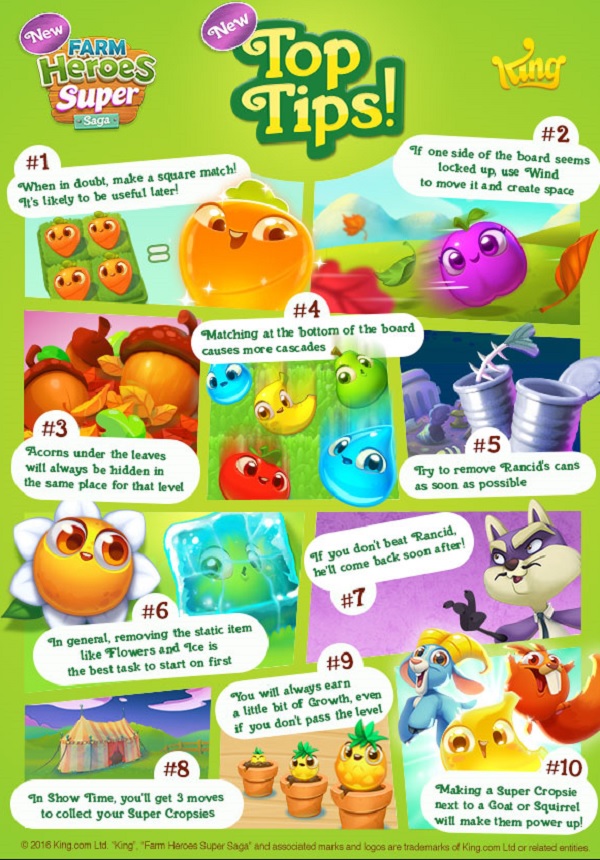 Tips for playing Farm Heroes Super Saga.