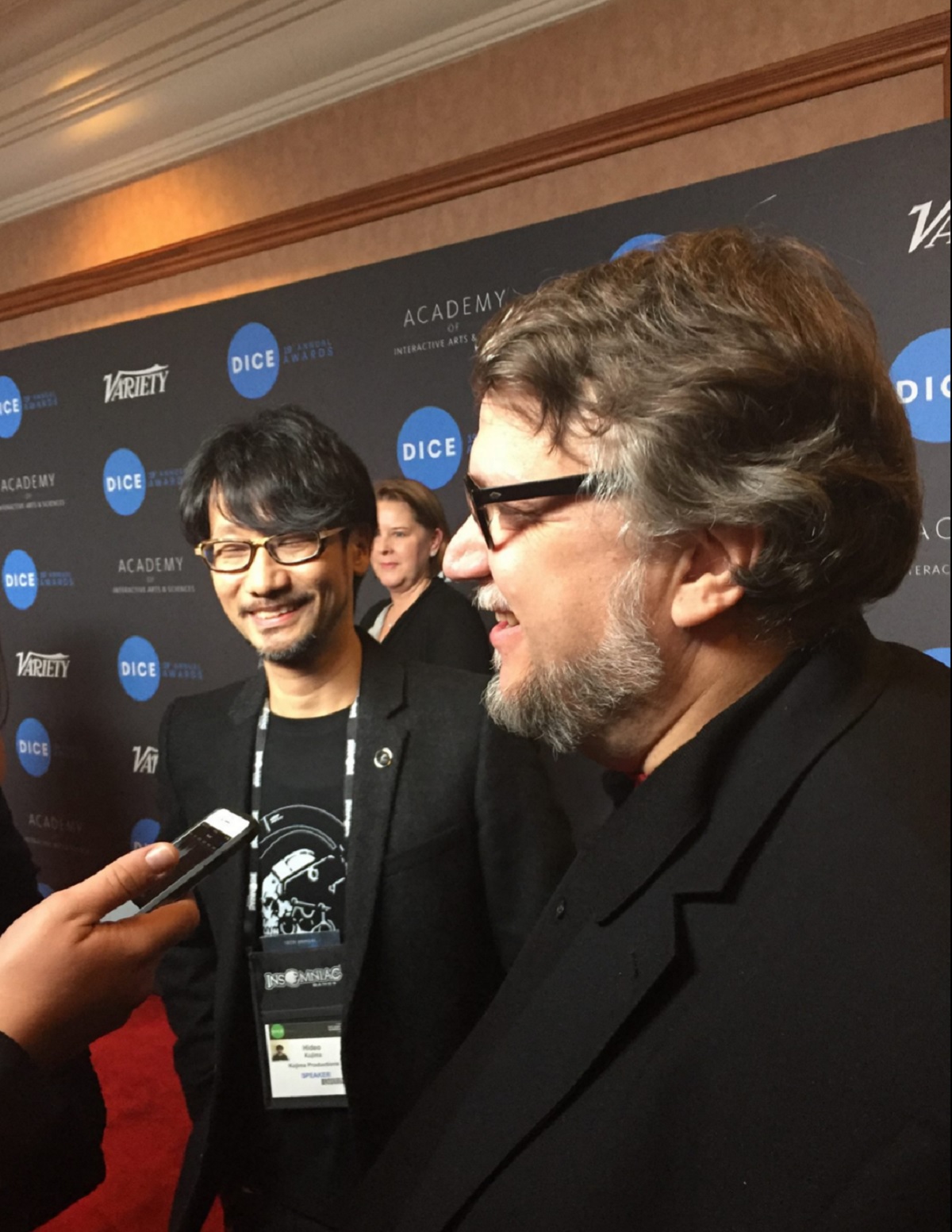 Hideo Kojima and Guillermo Del Toro at the DICES Awards