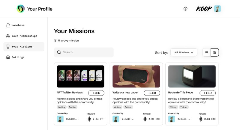 Koop's mission profiles.