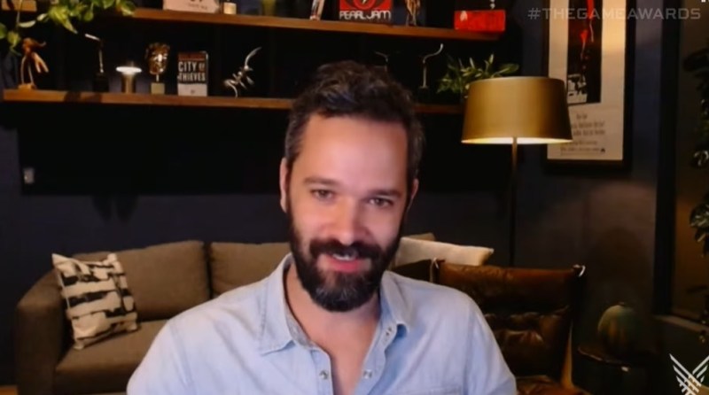 Neil Druckmann, recently promoted to co-president at Naughty Dog, accepts Game of the Year at The Game Awards for The Last of Us Part II.