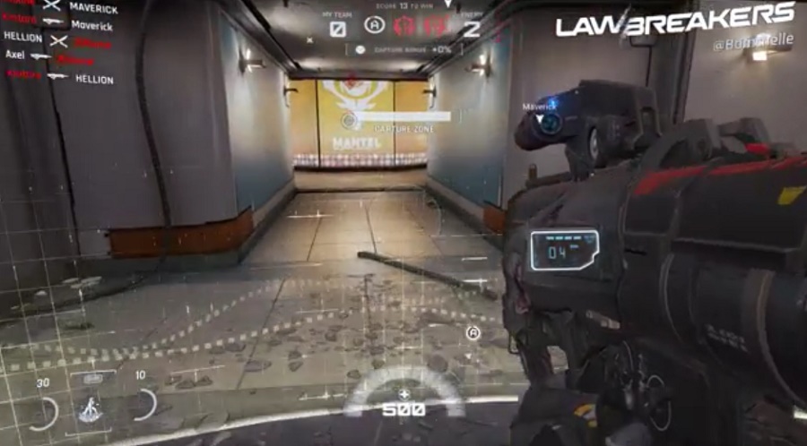 Guarding a capture point in Lawbreakers.