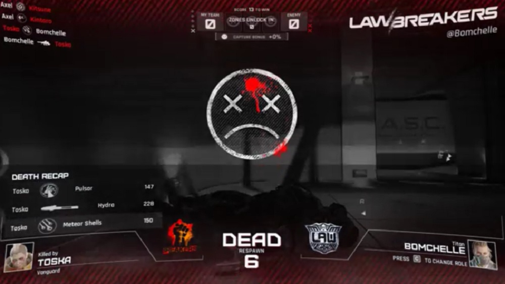 Getting killed in Lawbreakers.