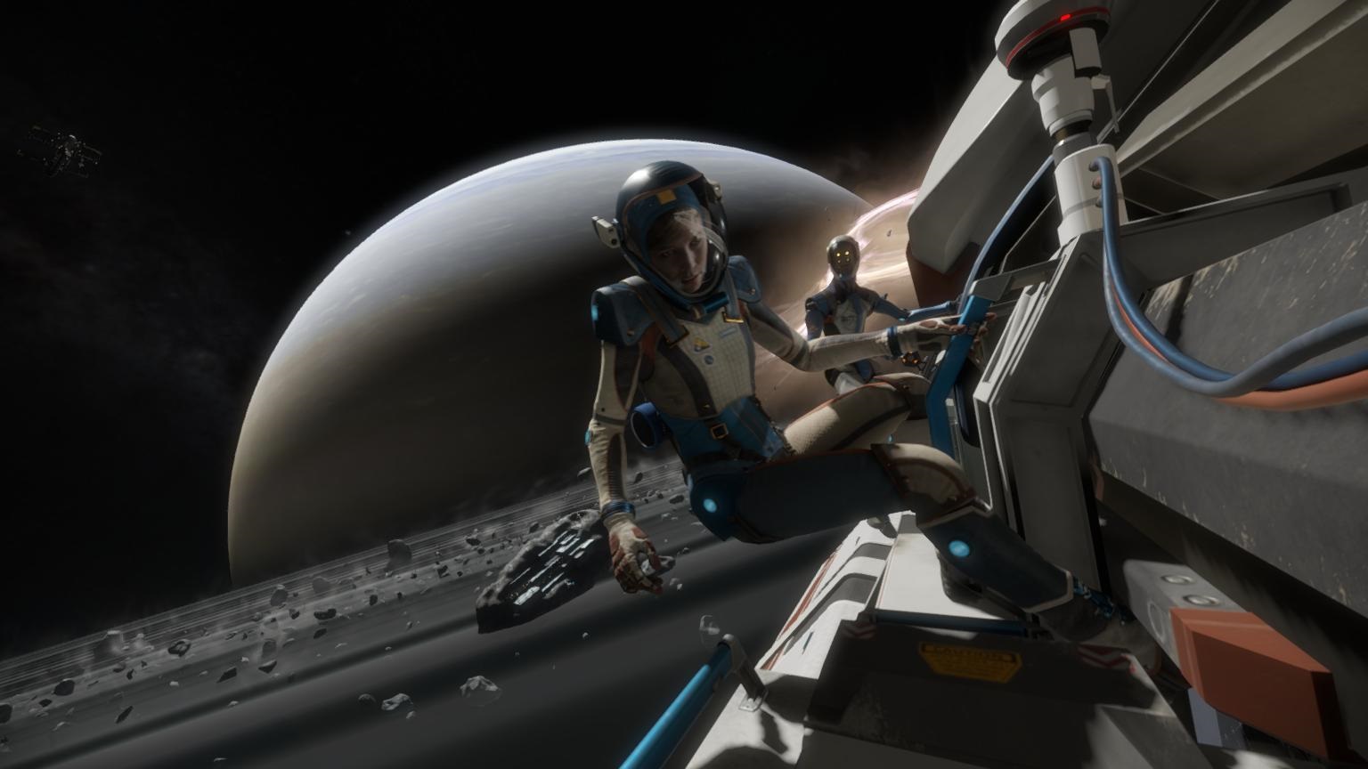 In Lone Echo, I had to rescue my commander, who had caught her foot on a railing.