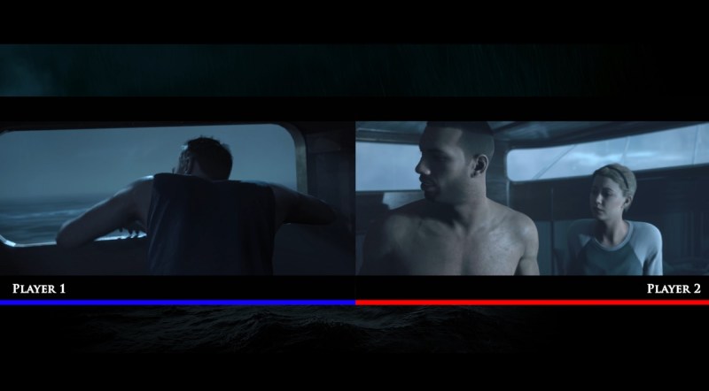 What each player sees in the same scene in Man of Medan two-player multiplayer.