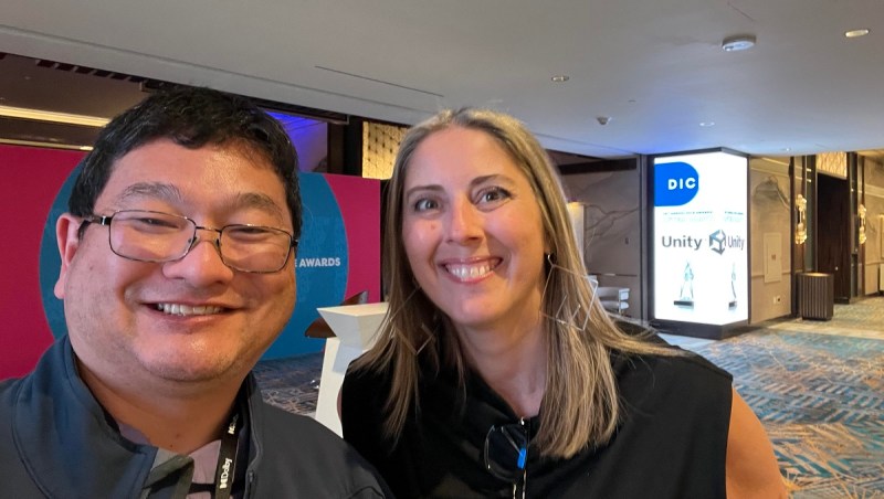 Dean Takahashi and Meggan Scavio, head of the AIAS.