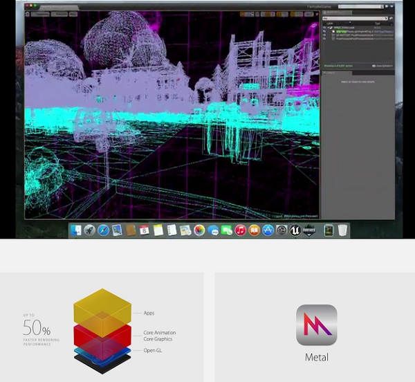 The underlying wire frames of Fortnite on Metal for the Mac.