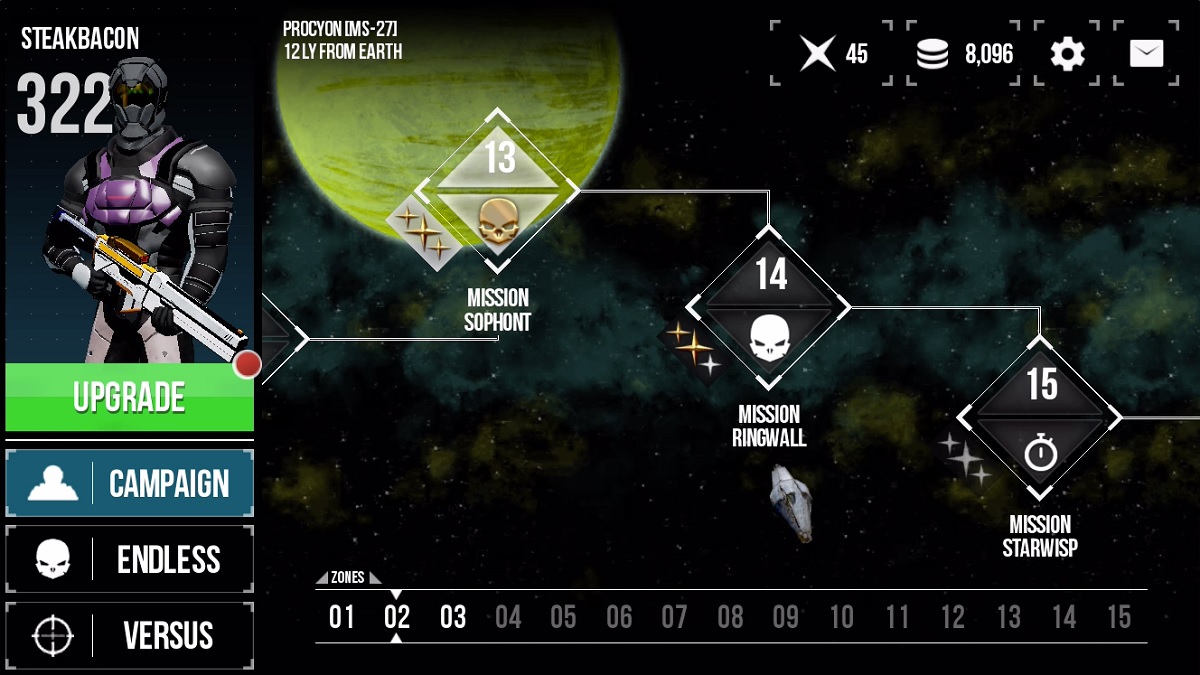 Midnight Star: Renegade has lots of short missions.