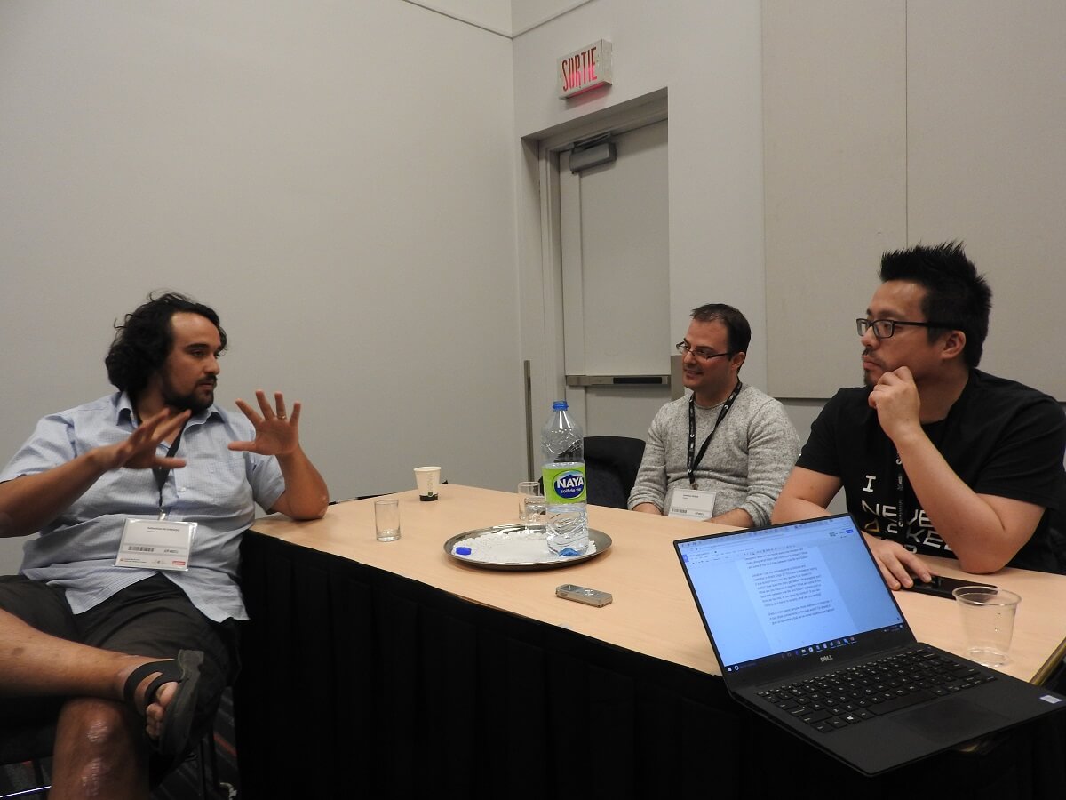 Sebastian Alvarado of Thwacke (left) talks about how sci-fi inspires science and vice versa.