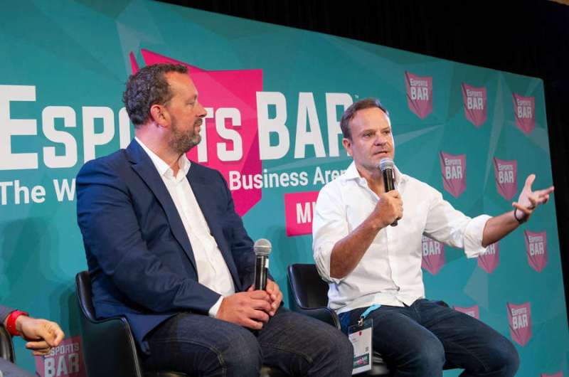 Darren Cox of Millennial Esports, and Rubens Barrichello at Esports BAR Miami.