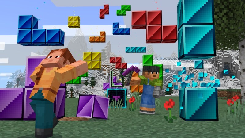 Minecraft and Tetris are in a collab.