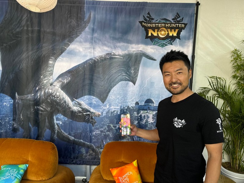 Dan Inamoto of Niantic shows off Monster Hunter Now.