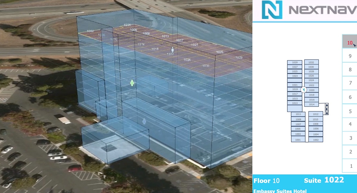 NextNav pinpoints where someone is in an Embassy Suites hotel.