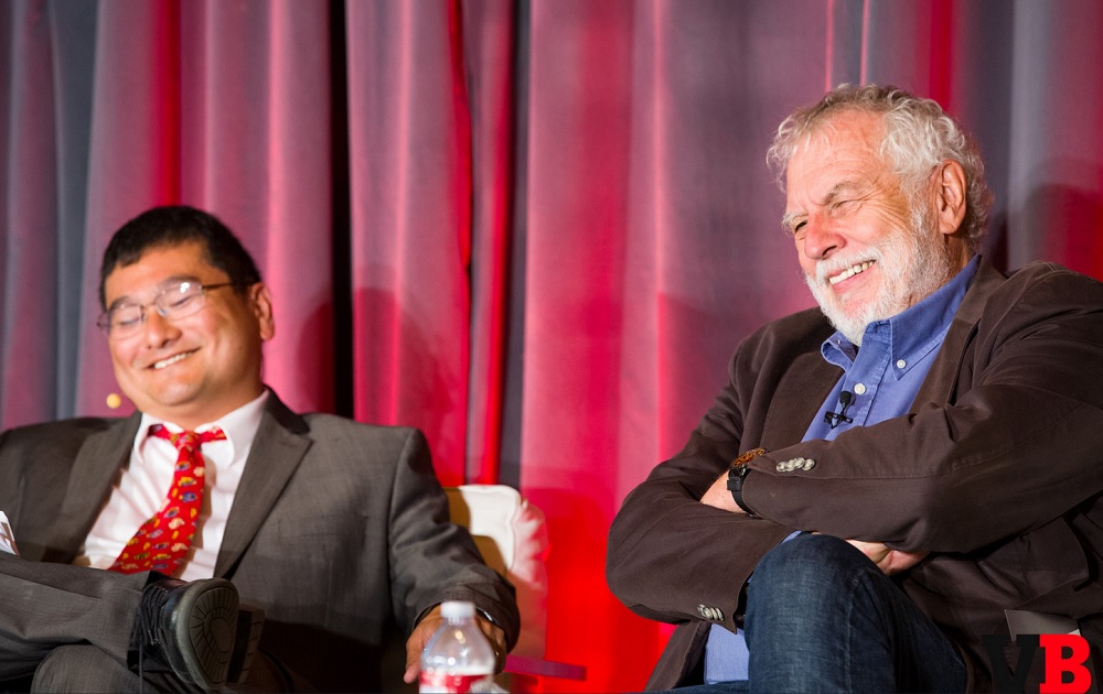 GamesBeat's Dean Takahashi and Nolan Bushnell, founder of Atari.