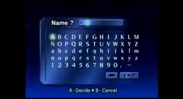 The Legend of Zelda: Ocarina of Time Naming Screen