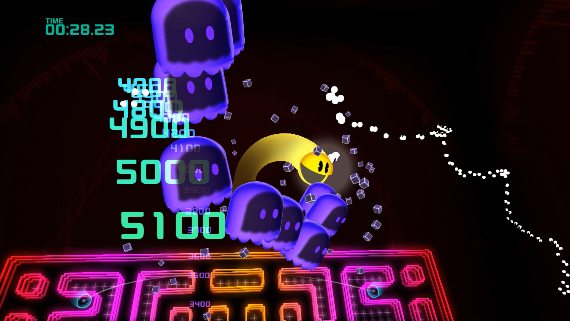 Pac-Man Championship Edition 2 goes into cutscenes when you eat a train of ghosts.