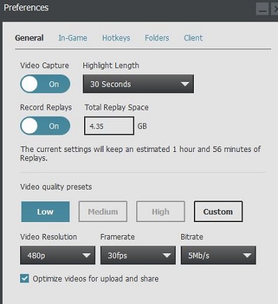 Setting Plays.tv preferences.