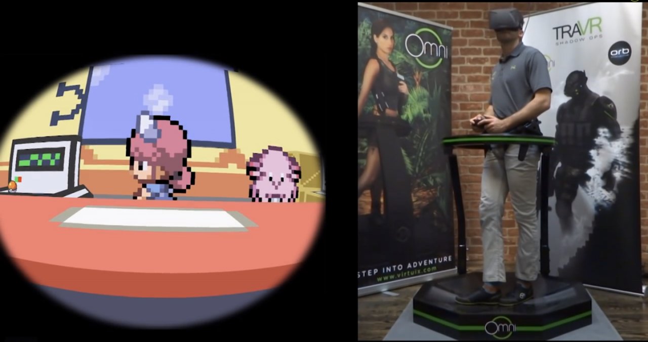 A gamer using the Omni and an Oculus Rift to play a virtual version of Pokémon.