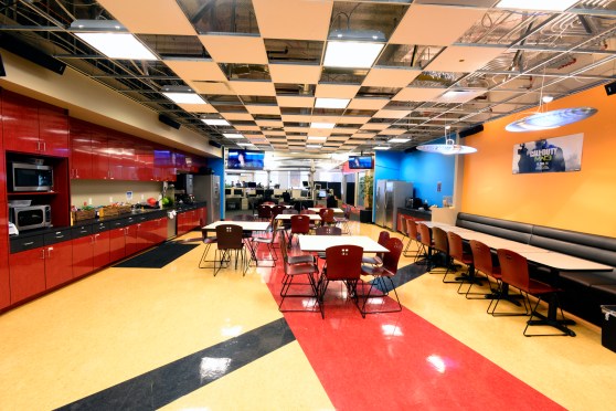 The cafeteria is bright and cheerful, for an end-of-the-world kind of game studio.