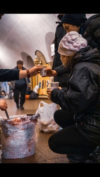 Eating meals underground in Cherkasy.