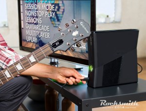 You supply the guitar. Then plug it into your game console.
