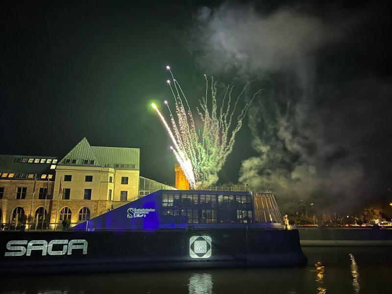 Saga had a fireworks show, viewable from a yacht on the Rhine.