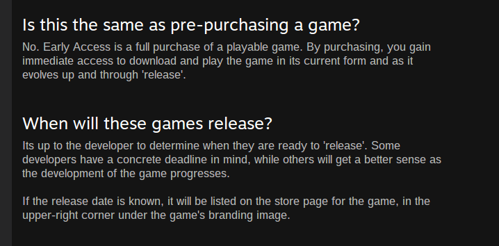Early Access F.A.Q. from May 2014