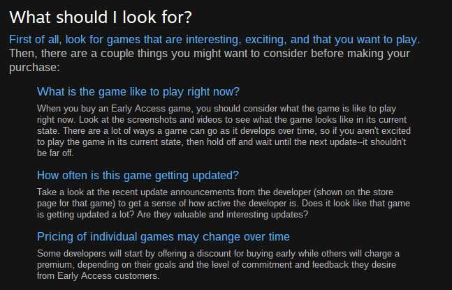 Part of the Early Access F.A.Q. in May 2014