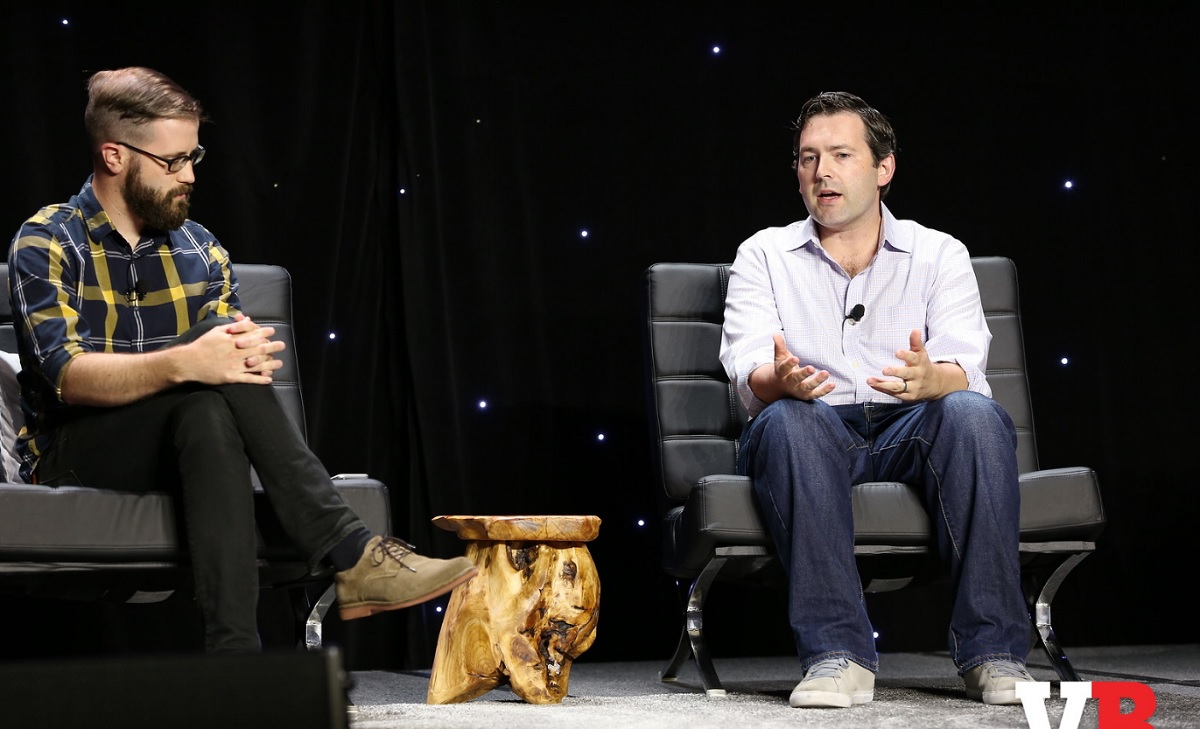 Taylor Cocke (left) of Yahoo Esports and Sean Haran of Riot Games at GamesBeat 2016.
